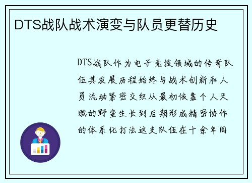 DTS战队战术演变与队员更替历史
